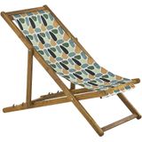 Set van 2 Tuinstoelen Licht Acacia Hout Geometrisch Motief Stof Hangmat Stoel Liggende Opvouwen