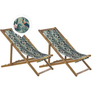 Set van 2 tuinstoelen licht acaciahout pelikaanmotief stof hangmat stoel