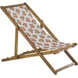 Set van 2 Tuinstoelen Licht Acacia Hout Sinaasappels Motief Stof Hangmat Stoel Liggende Opvouwen