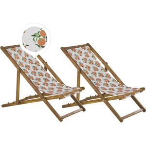 Beliani ANZIO  - Strandstoel set van 2 - Lichthout/Sinaasappels - Polyester