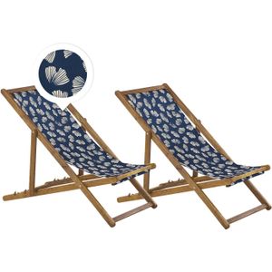 ANZIO - Strandstoel set van 2 - Donkerblauw/Bloemen - Polyester