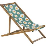 Set van 2 Tuinstoelen Licht Acacia Hout Bloemmotief Stof Hangmat Stoel Liggende Opvouwen