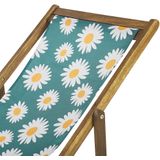 Set van 2 Tuinstoelen Licht Acacia Hout Bloemmotief Stof Hangmat Stoel Liggende Opvouwen