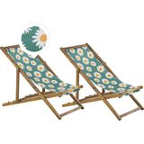 Beliani ANZIO  - Strandstoel set van 2 - Lichthout/Groen/Bloemen - Polyester