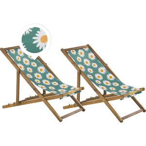 ANZIO - Strandstoel set van 2 - Lichthout/Groen/Bloemen - Polyester