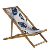 Set van 2 Tuinstoelen Licht Acacia Hout Palmblad Motief Stof Hangmat Stoel Liggende Opvouwen