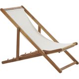 Set van 2 Tuinstoelen Licht Acacia Hout Palmblad Motief Stof Hangmat Stoel Liggende Opvouwen