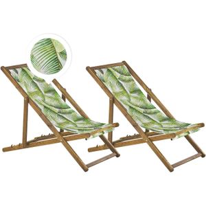 Beliani ANZIO  - Strandstoel set van 2 - Lichthout/Groen/Palm - Polyester