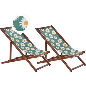 ANZIO - Strandstoel set van 2 - Donkerhout/Bloemen - Polyester