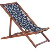 Set van 2 Tuinstoelen Donker Acacia Hout Bloemmotief Stof Hangmat Stoel Liggende Opvouwen