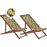 Set van 2 Tuinstoelen Donker Acacia Hout Bloemmotief Stof Hangmat Stoel Liggende Opvouwen