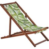 Set van 2 Tuinstoelen Donker Acacia Hout Palmblad Motief Stof Hangmat Stoel Liggende Opvouwen