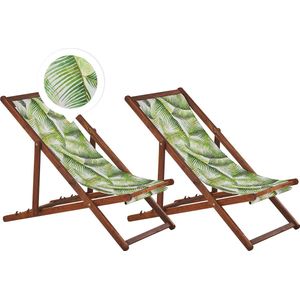 ANZIO - Strandstoel set van 2 - Donkerhout/Palm/Groen - Polyester