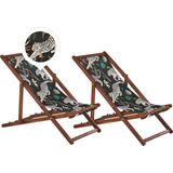 ANZIO - Strandstoel set van 2 - Donkere houtkleur/Dieren - Polyester