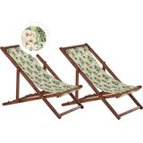 Set van 2 Tuinstoelen Donker Acacia Hout Bloemmotief Stof Hangmat Stoel Liggende Opvouwen