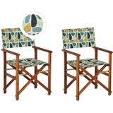 Set van 2 regisseursstoelen donker hout met grijze acacia abstracte patroon vervangbaar stof opvouwbaar