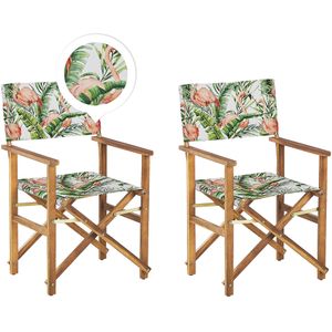 CINE - Tuinstoel set van 2 - Groen/Hout/Flamingo - Polyester