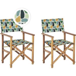 Set van 2 Tuin Directeur Stoelen Licht Acacia Opvouwbaar Cremewit Abstractmotief Vervangbare Stof