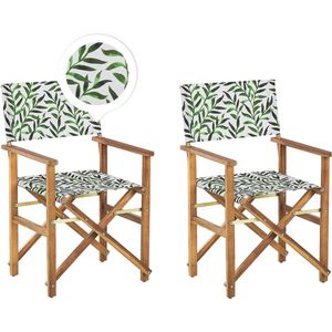 CINE - Tuinstoel set van 2 - Lichthout/Grijs/Blad - Polyester