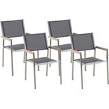 Tuinstoelen set van 4 voor in de tuin grijs textiel zitting roestvrijstalen frame stapelbare weersbestendig buiten modern design