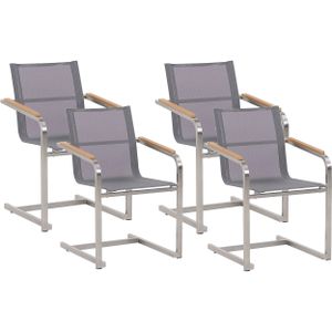 Set van 4 Tuinstoelen Grijze Synthetische Zitting Roestvrijstalen Frame Moderne Stijl