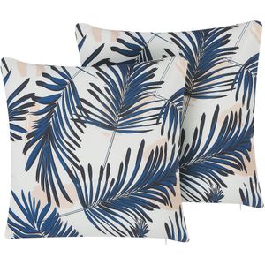 Set van 2 Tuinkussens Blauw Polyester 45 x 45 cm Palmblad-print