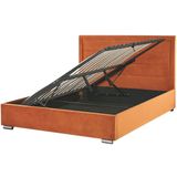 Gestoffeerd bed oranje fluweel 140 x 200 cm met opbergdoos gestoffeerd hoofdeinde moderne stijl elegant voor slaapkamer