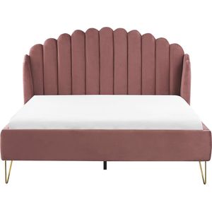 Beliani - Polsterbett Samtstoff Rosa mit Lattenrost 160 x 200 cm mit vertikaler Steppung Schlafzimmer Ehebett Modern