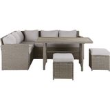 Tuin Hoekbank Set Grijs PE Rotan Taupe Kussens 5-zitsbank Rechthoekige Tafel 2 Ottomanen Outdoor Dining Set