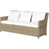 Tuinbankstel Bruin PE Rotan Witte Kussens 5-zitsbank Rechthoekige Tafel 2 Fauteuils 2 Ottomanen Outdoor Dining Set