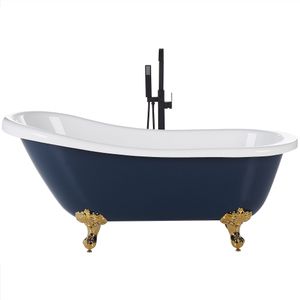 Bad blauw/goud sanitair acryl 170 x 76 cm vrijstaand bad op pootjes traditioneel retro design