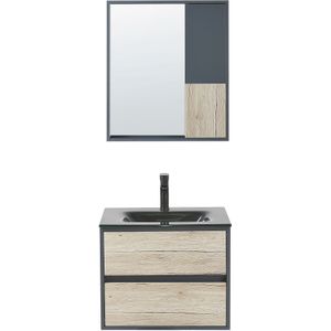 4-delige badkamermeubelset zwart MDF 60 cm kast keramische wastafel hangkast met spiegel