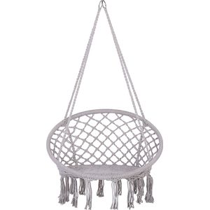 Hangstoel Grijs Macrame Gevlochten Zitting Indoor Schommelstoel Boho-stijl