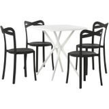 Tuin Eettafel Set Wit en Zwart Synthetisch 4 Stapelstoelen Vierkante Tafel Lichtgewicht Binnen Buiten Kunststof Modern