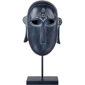 Beeldje van zwarte hars 39 cm Afrikaans masker Standbeeld op standaard Beeldje Ornament Decoratie Accessoire Woonkamer