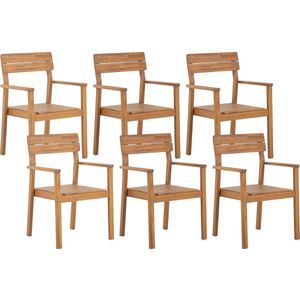 Set van 6 Tuinstoelen Licht Acaciahout Outdoor met Armleuningen Rustieke Stijl