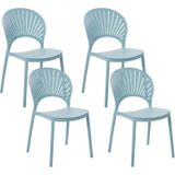 Set van 4 Eetkamerstoelen Plastic Blauw Binnen Buiten Tuin Stapelen Minimalistische Stijl