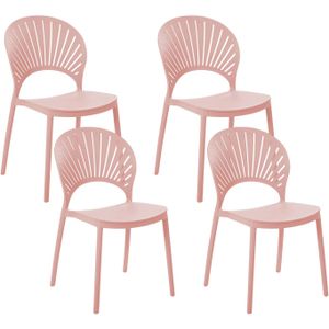 Set van 4 Eetkamerstoelen Plastic Roze Binnen Buiten Tuin Stapelen Minimalistische Stijl