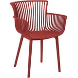 Set of 4 Dining Chairs Rood Plastic Indoor Outdoor Garden with Armrests Minimalistic Style