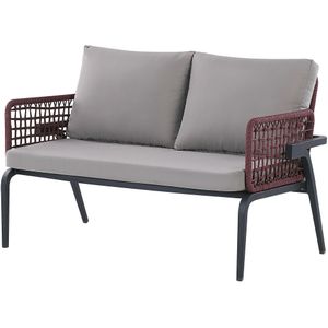 Outdoor Sofa Set Grijs voor 4 Personen Aluminium Frame Bank Fauteuils Met Stoffen Kussens Salontafel Modern Design