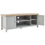 TV-meubel Grijs en Licht Hout Spaanplaat 130 cm Woonkamer Planken Deuren Snoerbeheer Scandinavisch Moderne Stijl