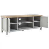 TV-meubel Grijs en Licht Hout Spaanplaat 130 cm Woonkamer Planken Deuren Snoerbeheer Scandinavisch Moderne Stijl