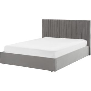 Bed Grijs Fluweel Tweepersoonsmaat 160 x 200 cm Gestoffeerd Hoofdbord Opbergfunctie