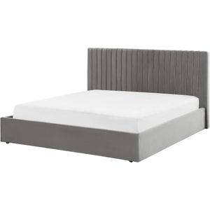 VION - Bed met opbergruimte - Grijs - 180 x 200 cm - Fluweel