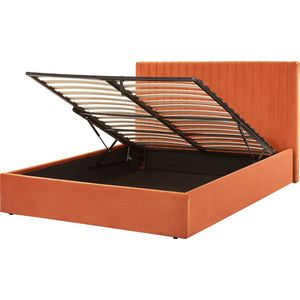 VION - Bed met opbergruimte - Oranje - 140 x 200 cm - Fluweel