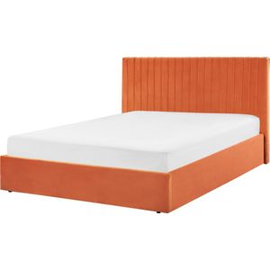 VION - Bed met opbergruimte - Oranje - 160 x 200 cm - Fluweel