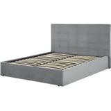 Bed Grijs Fluweel Tweepersoonsmaat 140 x 200 cm Gestoffeerd Hoofdbord Opbergfunctie Moderne Stijl