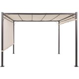 Pergola Beige Polyester Staal 310 x 310 cm Stof Schaduw Metalen frame Zonne-energie LED-verlichting Tuinpaviljoen