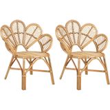 Tuinmeubelen Set licht houten schaduw ronde koffietafel met 2 rotan stoelen Balkon Terras Tuinmeubilair