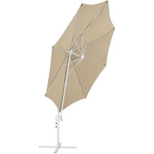 Tuin parasol taupe/wit stof 295 cm draaibaar weerbestendig tuin terras balkon